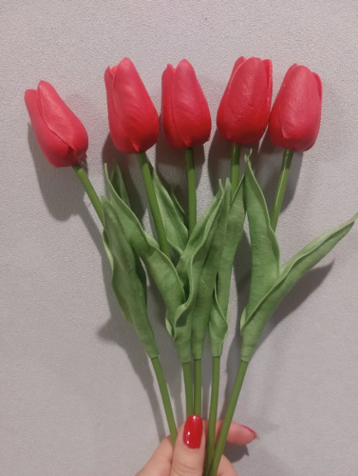 Штучні тюльпани 5 штук 34 см червоний Київ - фото 2