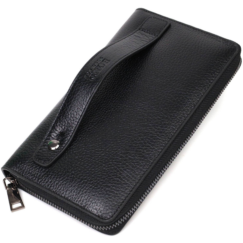 Місткий чоловічий клатч з одним відділенням з натуральної шкіри BOND 22029 Чорний Київ - фото 2