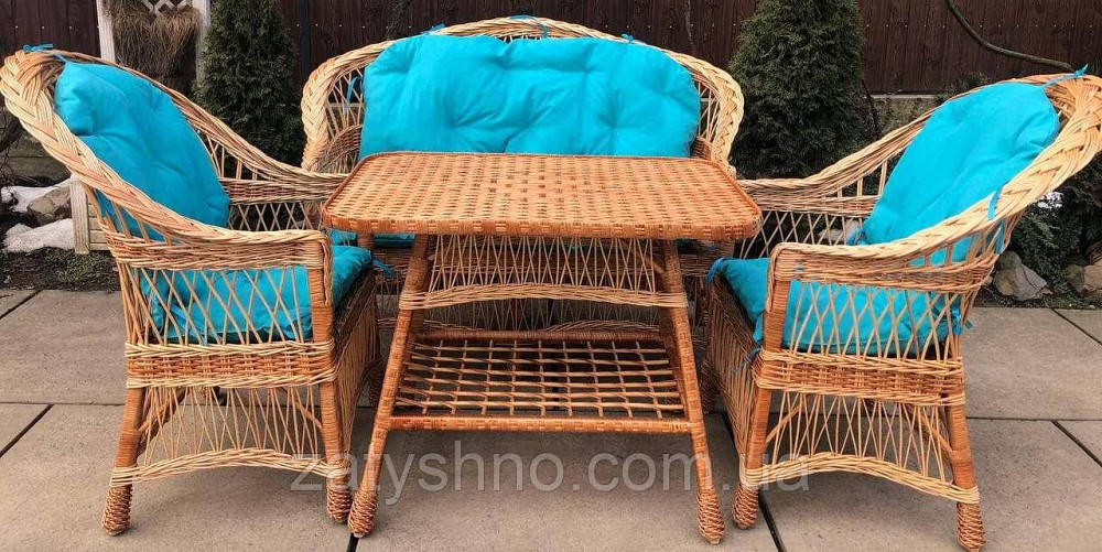 Зручні меблі з лози з блакитними подушками Київ - фото 2
