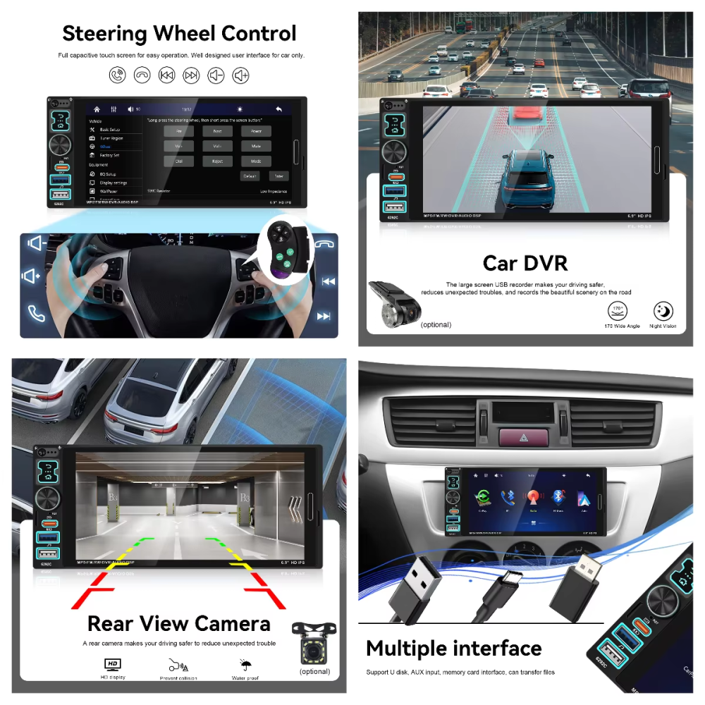 Автомагнитола 1DIN 6,9