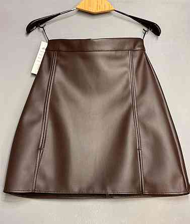 Юбка женская Gritana 956 из экокожи короткая с разрезами коричневая, коричневый, M Киев