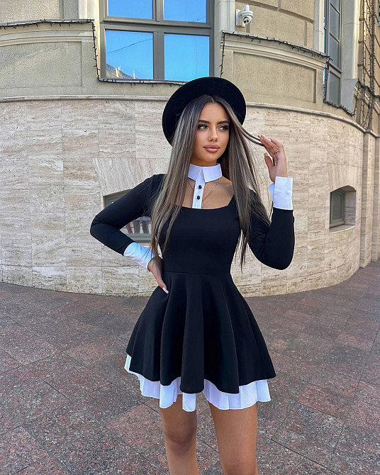 Женское платье в школьном стиле с двойной пышной юбочкой крепдайвинг + коттон 46/48 Одесса - изображение 3