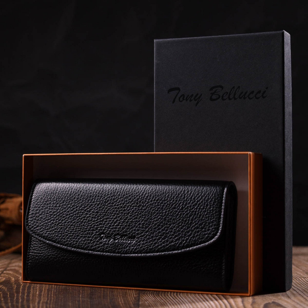 Классический женский кошелек с монетницей на молнии из натуральной кожи Черный (Tony Bellucci) Киев - изображение 4