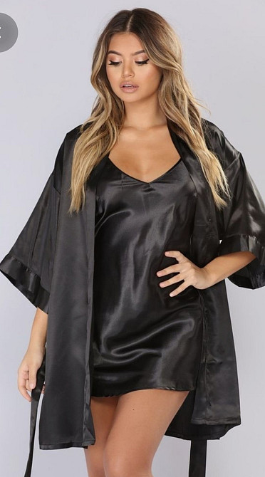 Комплект ночная рубашка с халатом Черный S Харьков - изображение 1