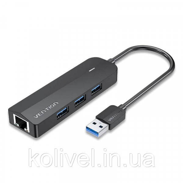Хаб USB 3.0 -> 3хUSB 3.0/RJ45 Gigabit чорний Vention (CHNBB) Київ - фото 1