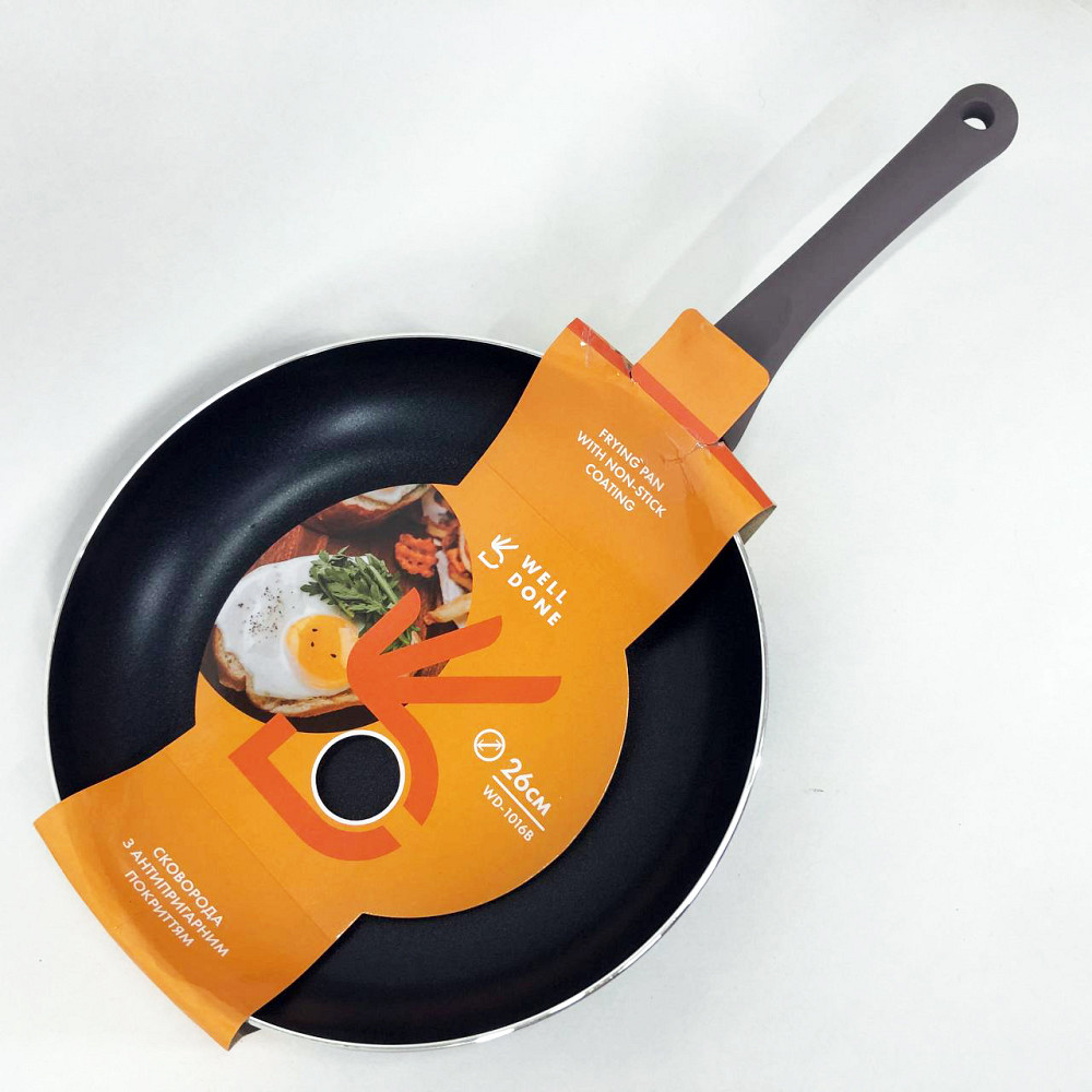 Удобная сковорода для порций WELL DONE WD-1016B 26 см, Прочная сковородка с антипригарным покрытием RC-90 Львов - изображение 6