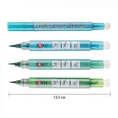 Художественный маркер Santi набор акварельных Glitter Brush оттенки зеленого 3 шт (390771) Винница