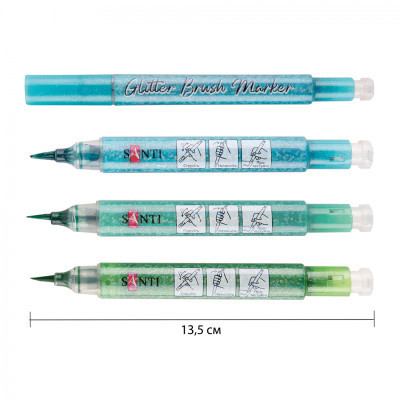 Художній маркер Santi набір акварельних Glitter Brush відтінки зеленого 3 шт (390771) Вінниця - фото 1