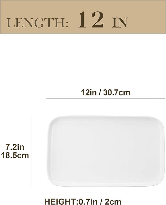 Тарілки порцелянові прямокутні набір 4 шт, велике сервірувальне блюдо біле, таріль 30×18 см для суші, закусок, десертів, MALACASA Київ - фото 2