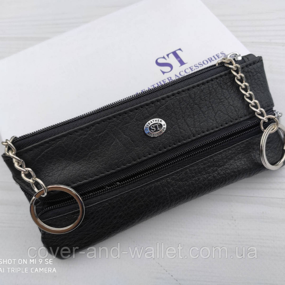 Вместительная кожаная ключница с карабинами под каждый ключ черного цвета ST 450 Киев - изображение 3