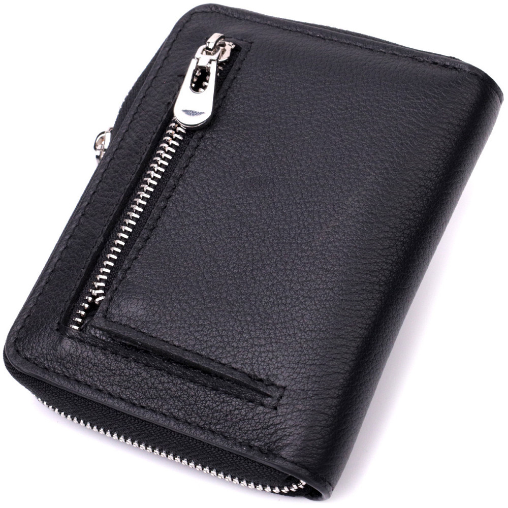 Кожаный кошелек для женщин на молнии с тисненым логотипом производителя ST Leather 19489 Черный Киев - изображение 2