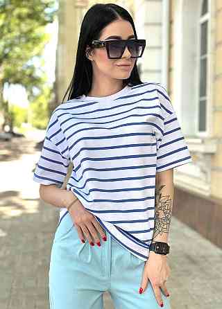 Подовжена футболка в смужку "Modis" оптом | Батал Джинс, 50-52 Київ