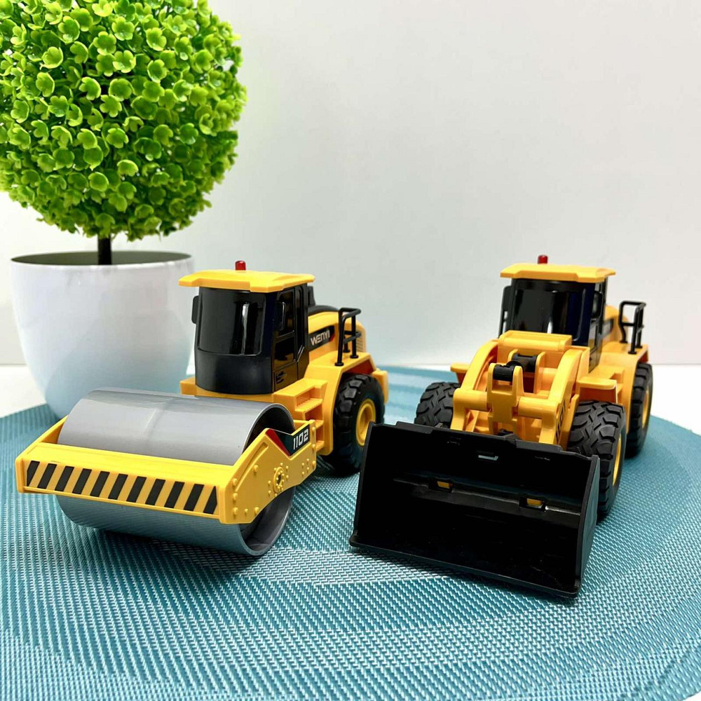 Трейлер будівельний автовоз 2 трактори підсвічування звукові ефекти рухомі деталі інерція гумові шини Жовтий (WY 578 C) Чернігів - фото 7