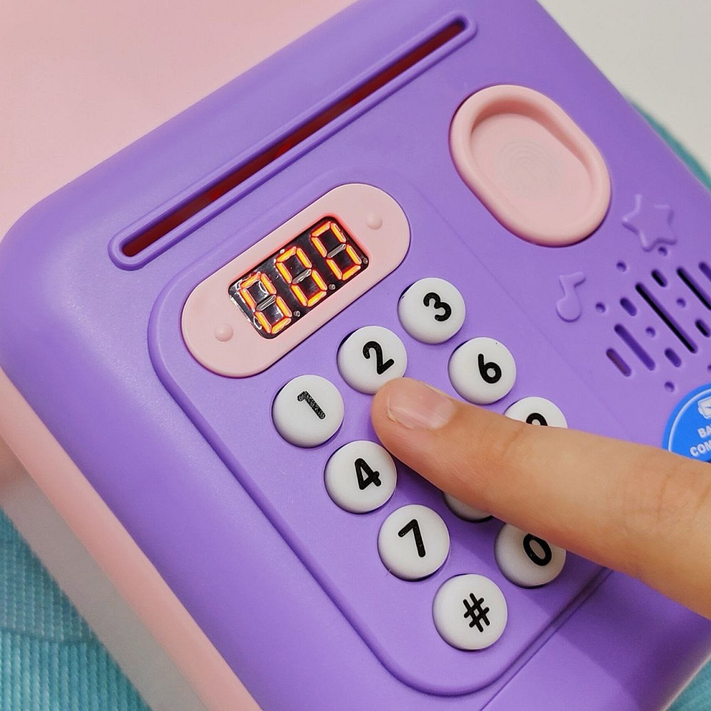 Сейф-скарбничка Банківський термінал з кодовим замком відбиток затягує купюри звук підсвічування Рожево-фіолетовий (589-36A-37A) Чернигов - изображение 4