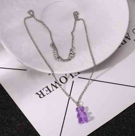 Детский кулон желейный мишка, сиреневый -длина 48см, смола, цинковый сплав Киев