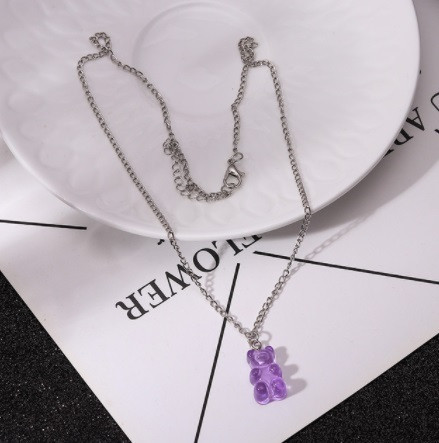 Детский кулон желейный мишка, сиреневый -длина 48см, смола, цинковый сплав Киев - изображение 1