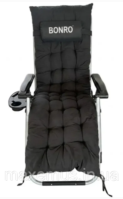 Садовый шезлонг-кресло Bonro B04 с подушкой и подставкой раскладной туристический шезлонг для отдыха черный Мостиська - фото 3
