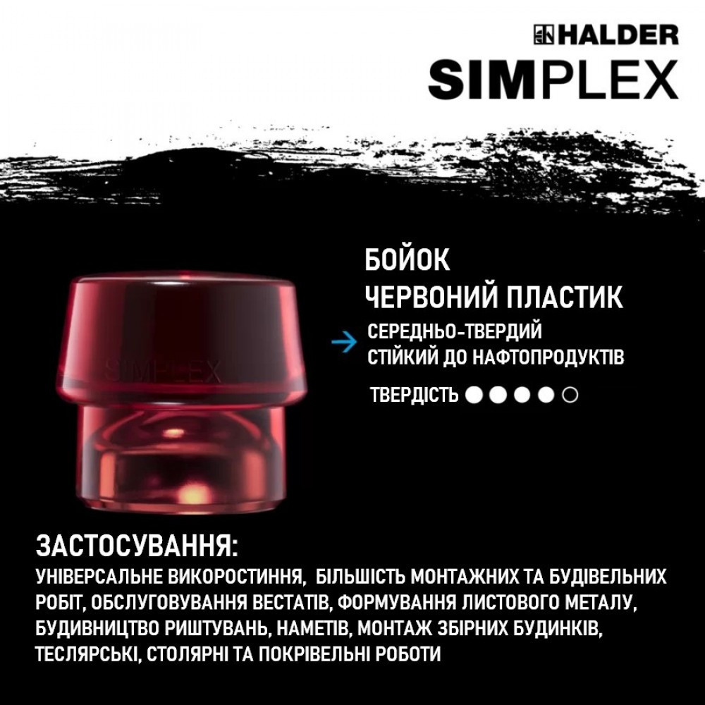 Молоток HALDER Simplex 3026 насадки из черной резины, красного пластика Одесса - изображение 4