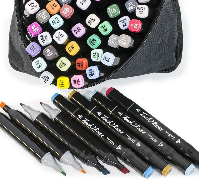 Большой набор скетч маркеров 168 цветов Touch Raven в черном чехле и Блокнот А5 для рисования в подарок! Каменец-Подольский - изображение 7