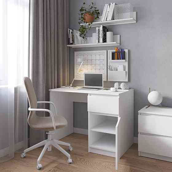 Комп’ютерний стіл VAYS R-18 Бетон-Білий фасад, письмовий з тумбою праворуч, без ручок, ЛДСП, 100×60×75 см - для дому та офісу Львів