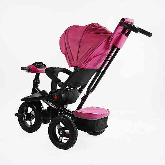 Велосипед триколісний Best Trike з батьківською ручкою музичною панеллю надувні колеса Рожевий (F-701-16) Чернігів
