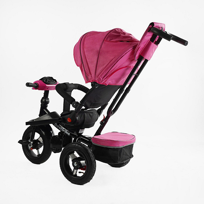 Велосипед триколісний Best Trike з батьківською ручкою музичною панеллю надувні колеса Рожевий (F-701-16) Чернігів - фото 3
