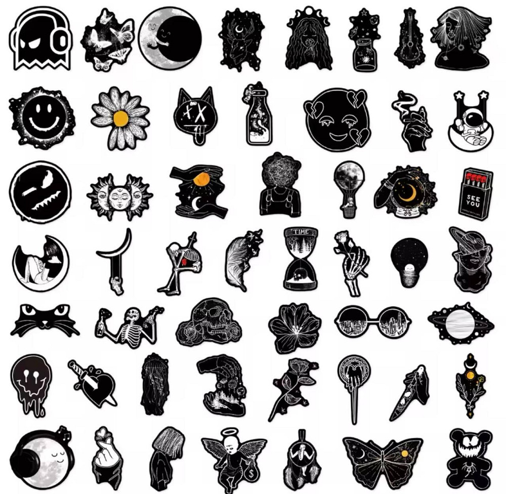 50 шт. черно-белых готических наклеек из винила для скрапбукинга, ежедневника, ноутбука, бутылки для воды. Киев - изображение 4