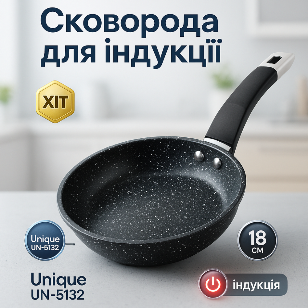 Профессиональная сковорода для индукции Unique, Надежная сковорода с антипригарным покрытием DQ-65 Львов - изображение 14