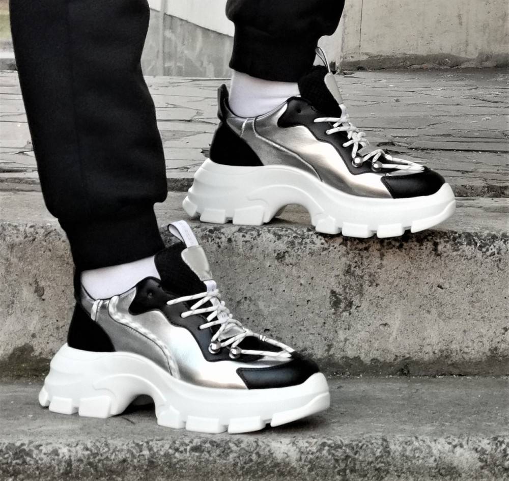 . Жеганські Кросівки на Танкетці Сріблясті Сліпони Мокасини на Платформі Білі (розміри: 36,38,39) — 16 Дніпро - фото 9