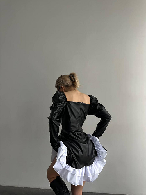 Жіноча стильна сукня з еко-шкіри+щільний котон Одеса - фото 5