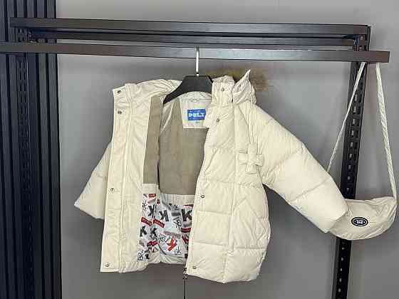 Детская зимняя куртка для девочки с сумкой на 4 года молочная Николаев