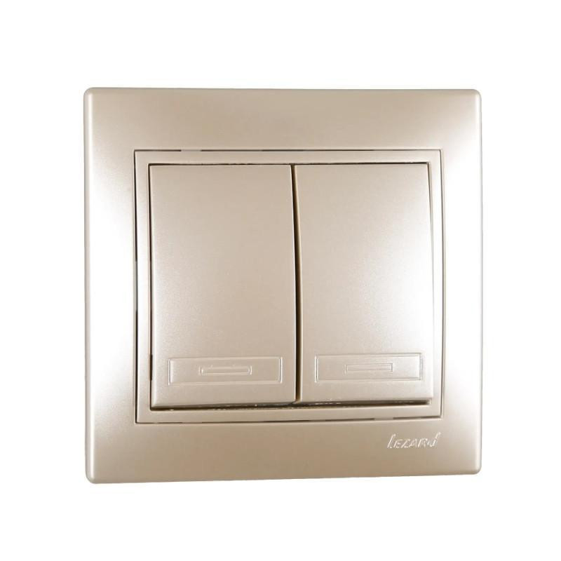 MIRA Вимикач подвійний перлинно-білий перламутр зі вставкою  Lezard Харків - фото 1