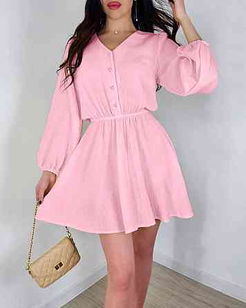 Женское легкое мини платье из натуральной ткани муслин Розовый, Oversize 42/46 Одесса