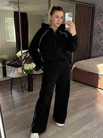 Женский теплый прогулочный костюм двойка с дабл флиса полар Черный, 42/44 Одесса