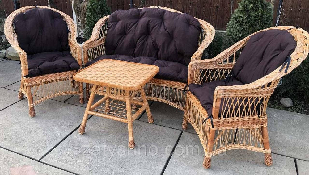 Меблі з лози з журнальним квадратним столом та коричневими накидками Київ - фото 5