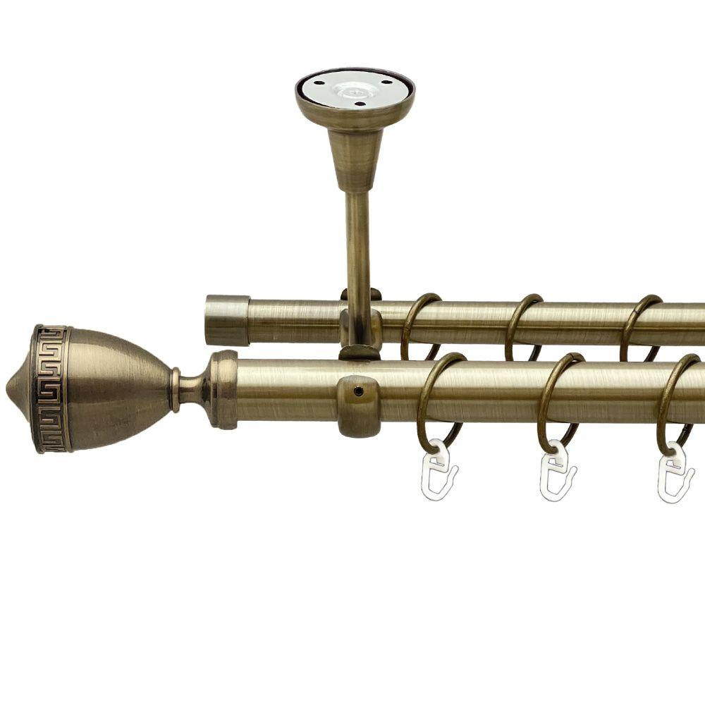 Карниз Orvit Афіна металевий дворядний відкритий до стелі гладка труба кільце металеве Антик 25\19 мм 300 см (00-00018583) Львів - фото 1