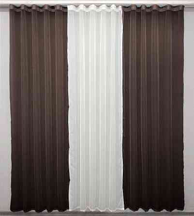 Комплект з шифону, декоративна гардина колір венге з молочним 002дк (н123-н105) Київ