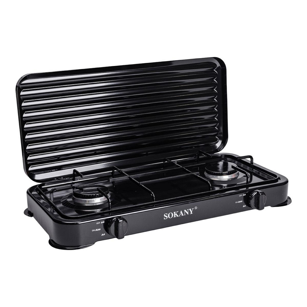 Настольная газовая плита на 2 конфорки 4.4 кВт мини газовая плита для баллонного газа Черная Sokany SK-6002 Киев - изображение 2