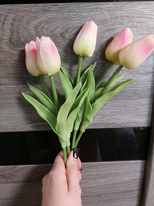 Латексные тюльпаны искусственные 5 штук 34 см бежево-розовый Киев - изображение 2