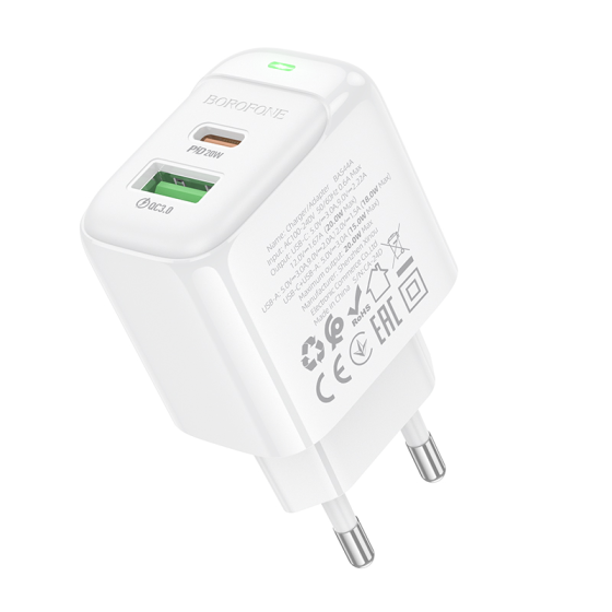 Мережевий зарядний пристрій BOROFONE BAS44A Potential PD20W+QC3.0 charger(EU) White Одеса