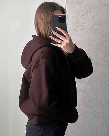 Жіноча базова тепла зип-худі тринитка на флісі Шоколад Одеса