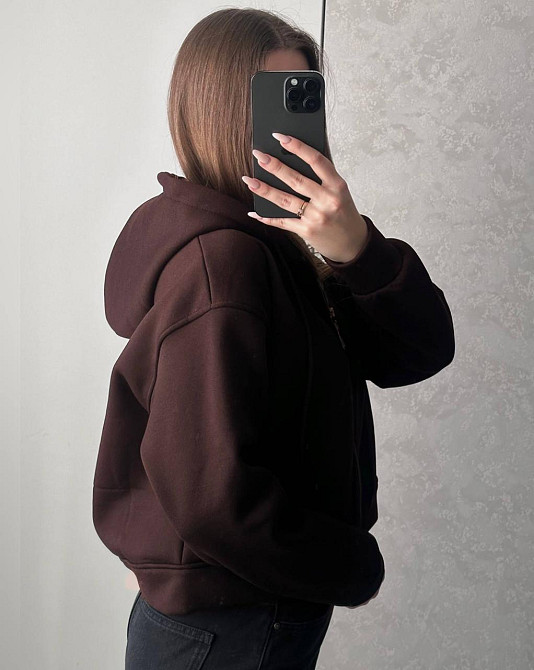 Жіноча базова тепла зип-худі тринитка на флісі Шоколад Одеса - фото 2