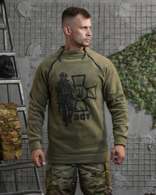Флиска теплая солдат ЗСУ крест герб хаки мужская Одесса - изображение 9