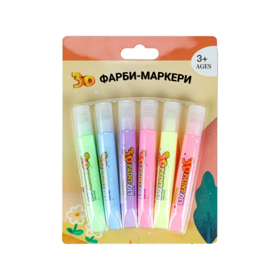 Флуоресцентні фарби 3D, вітражні маркери для творчості, 6 яскравих кольорів Кам'янець-Подільський