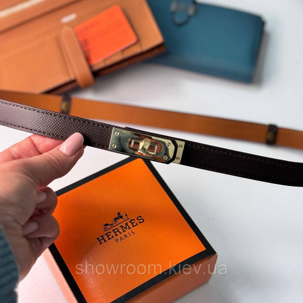 Жіночий шкіряний ремінь Hermes кофейного кольору (280-1) Київ - фото 4