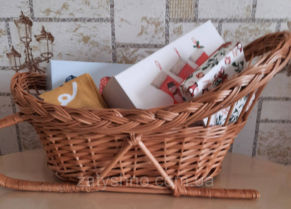 Санки кошик подарунковий| Кошик санки для подарунків з лози|Кошик плетений саночки для подарунків Київ - фото 3
