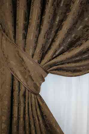 Комплект готовых штор VR-Textil Лен мрамор Pavliani ХО № 1261ш Коричневый 100х280 см 2 шт (31-164) Киев
