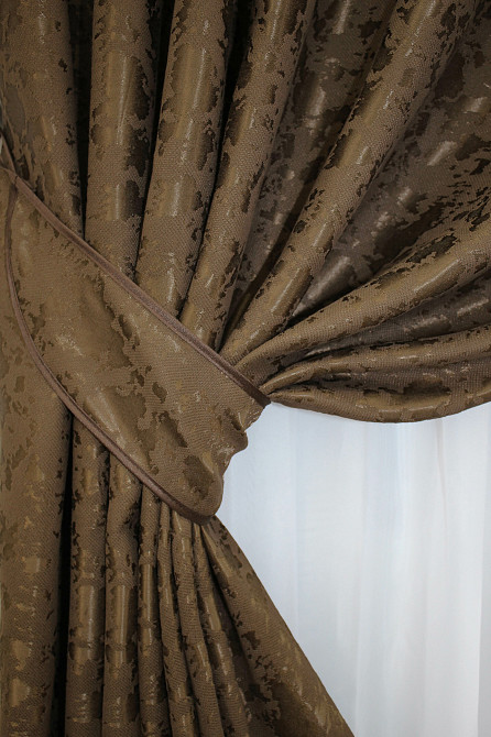 Комплект готовых штор VR-Textil Лен мрамор Pavliani ХО № 1261ш Коричневый 100х280 см 2 шт (31-164) Киев - изображение 5