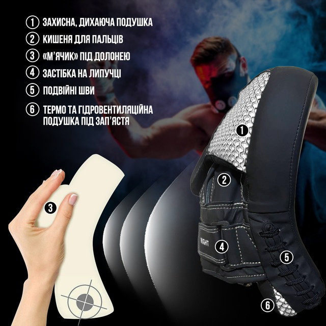 Лапи боксерські PowerPlay 3044 Pro Carbon Ultra Series Чорні PU [пара] Каменское - изображение 8