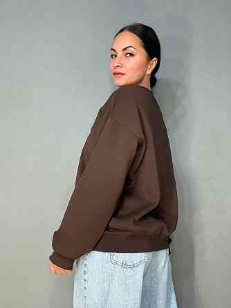 Свитшот женский A-N 30070-1 базовый оверсайз однотонный, коричневый, one size Киев